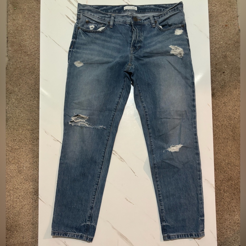 LOFT Brand Women’s Boyfriend Cut Frayed Blue Denim Jeans NWOT